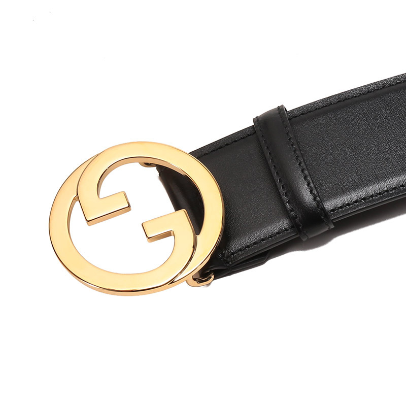 gucci 女士blondie系列皮革黑色圆形互扣式双g搭扣宽版不可裁剪皮带