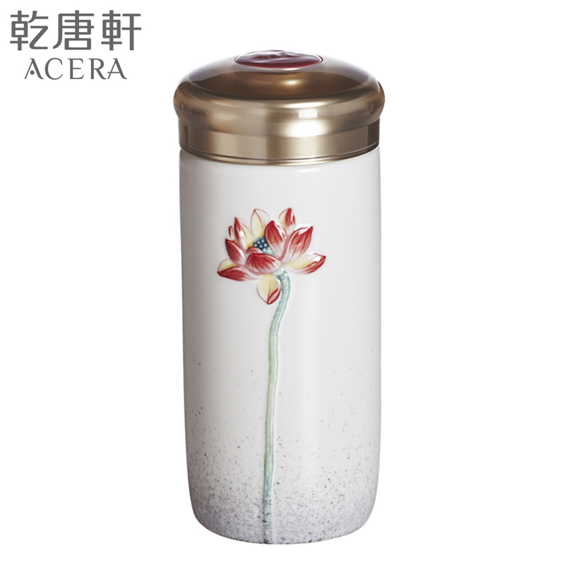 乾唐轩活瓷清心福莲随身杯双层300ml彩绘艺术女士陶瓷水杯 B2B商品