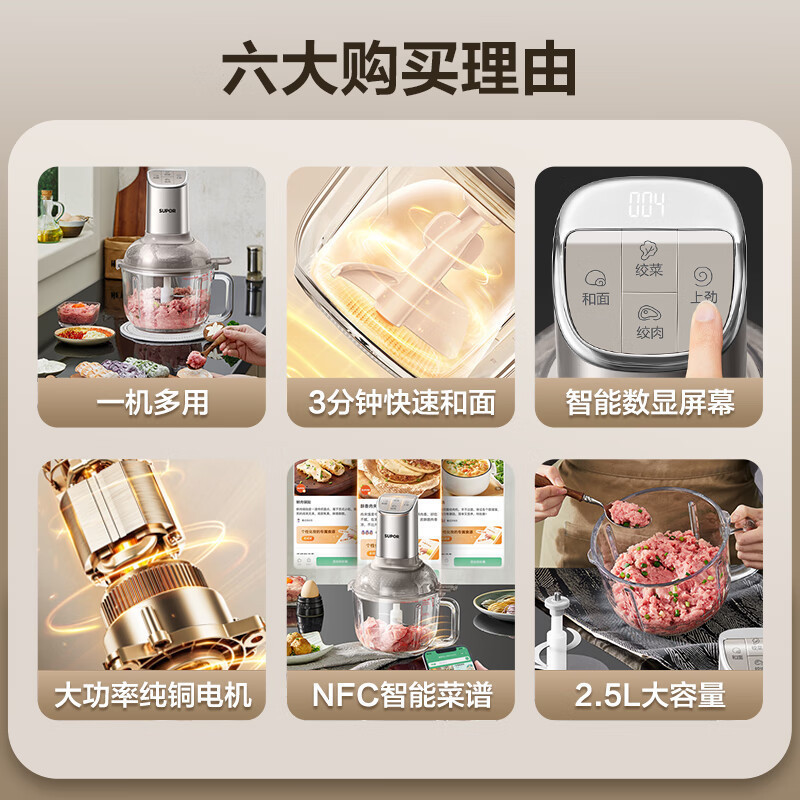 苏泊尔(SUPOR)绞肉机家用和面机多功能揉面搅面绞馅机打肉饺子肉馅碎肉机2.5L大容量JR68-B250高清大图