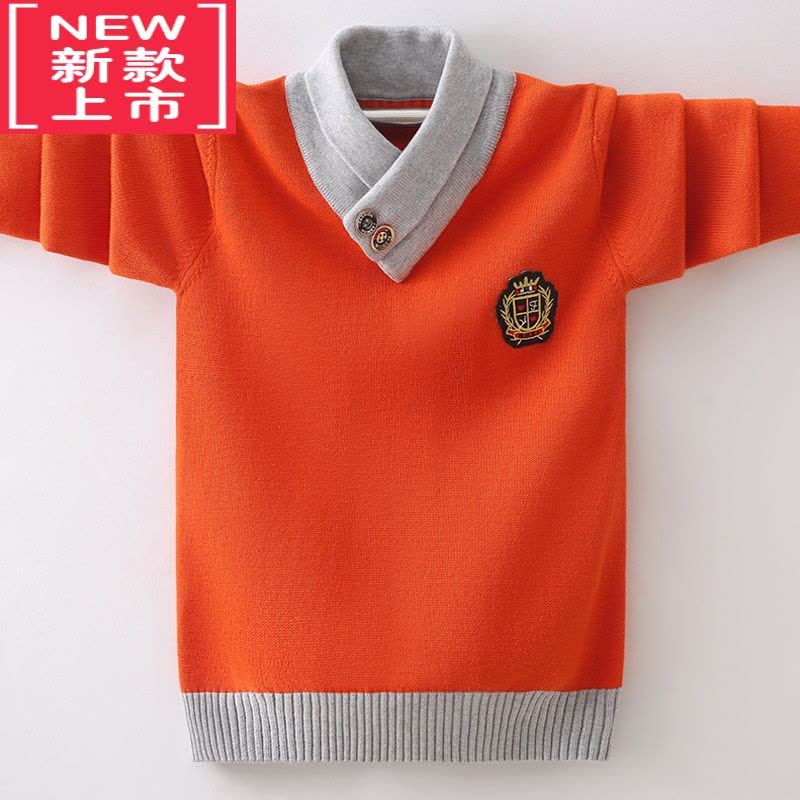 可莉允男童毛衣儿童加绒加厚秋冬套头保暖中大童男孩针织棉线衫图片