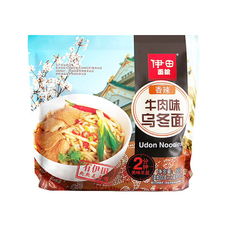 伊田面馆 乌冬面带酱 方便速食 非油炸 3连包香辣牛肉味 450g*3袋