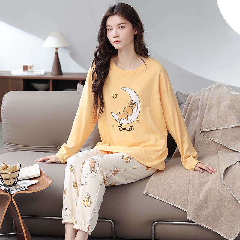 浪莎纯棉睡衣女春秋冬季2025年新款长袖束脚家居服可外穿套装 LS-YS5871双面纯棉 M建议80-100斤