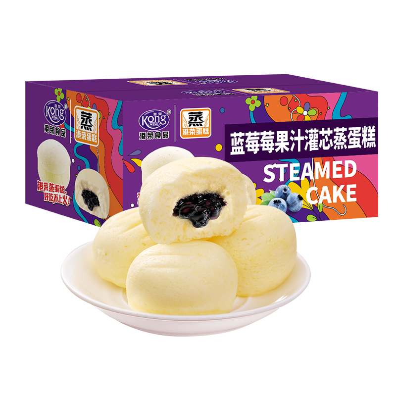 港荣蒸蛋糕蓝莓夹心480g整箱营养早餐夹心吐司面包糕点心休闲零食品大礼包高清大图