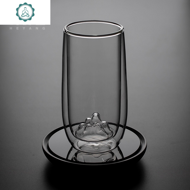 双层玻璃茶杯绿茶杯观山水杯家用办公室隔热泡茶杯子封后山峦玻璃双层