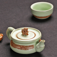 尚帝（shangdi）旅行茶具陶瓷功夫仿汝瓷快客杯开片茶杯茶壶便携一壶一杯茶具套装 粉青汝窑纳福快客杯