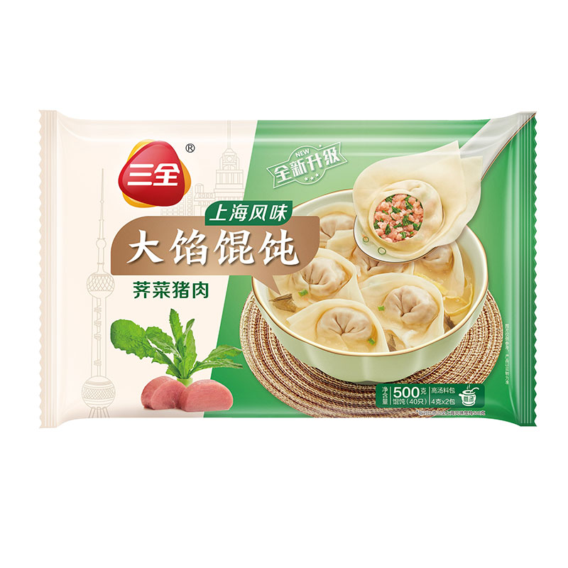 三全上海风味荠菜猪肉馄饨500g袋