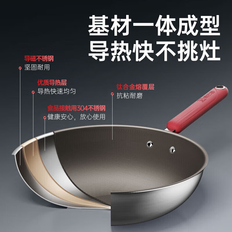 康巴赫(KBH)无涂层钛盾防粘锅少油烟燃气电磁炉通用 钛盾炒锅KGT-C32D高清大图