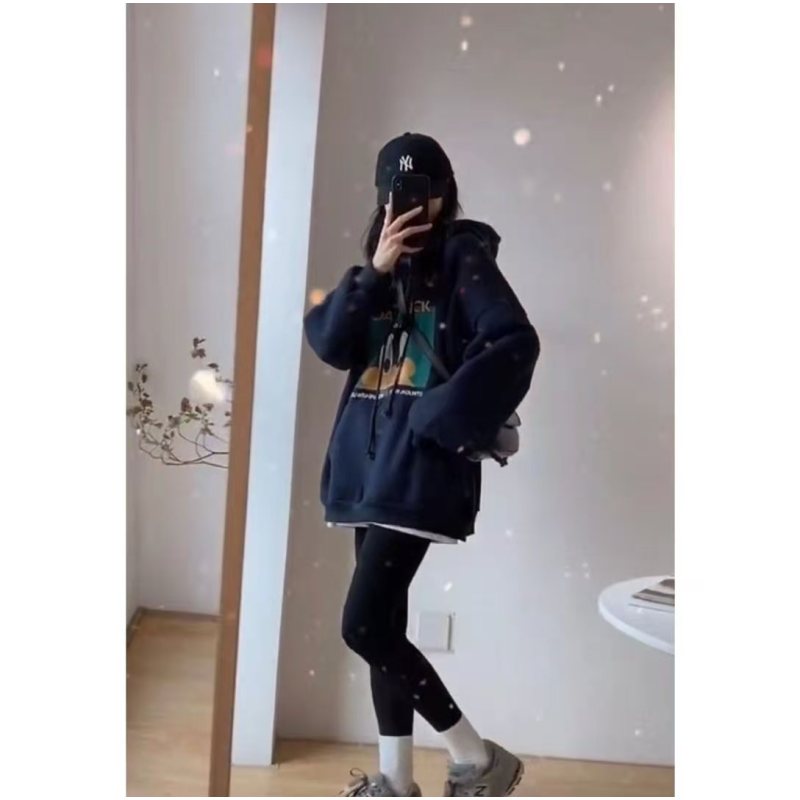 SUNTEK超火宝藏连帽卫衣女2020秋冬流行新款卡通印花中长款外套加绒加厚卫衣