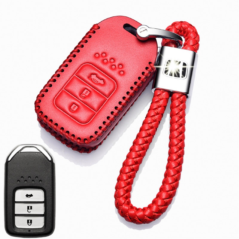 【补贴10%】十代思域钥匙套2021款东风本田雅阁专用真皮19款10代雅阁钥匙包扣汽车钥匙包 本田B款红色+绳（智能三键）带后备箱按键