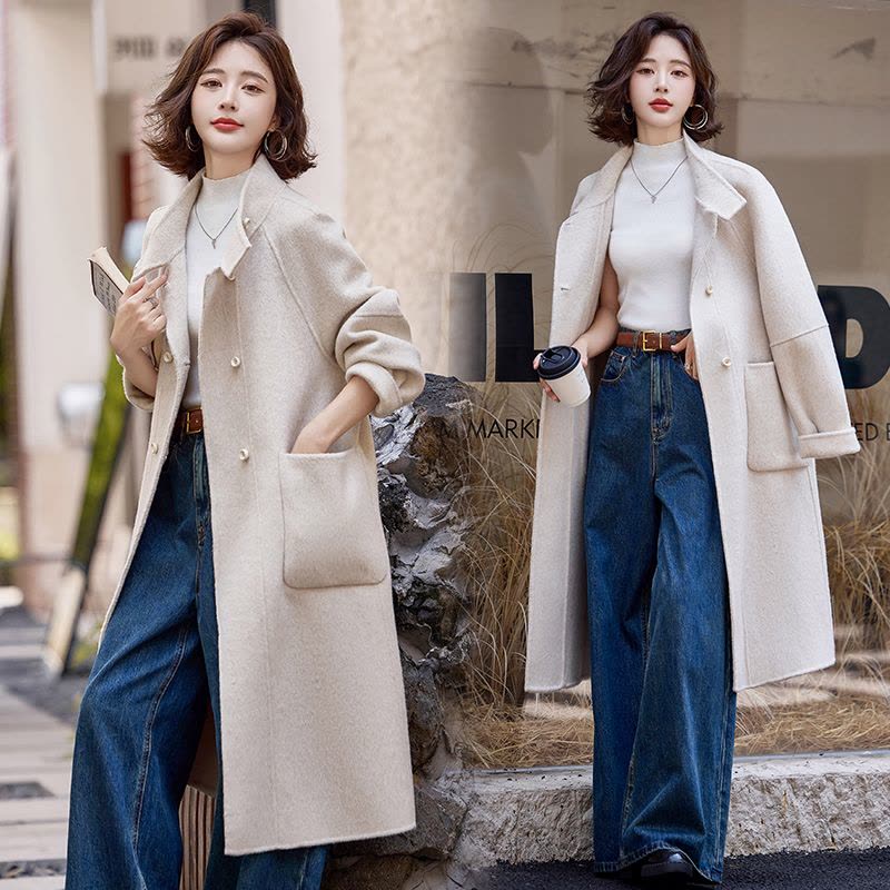 双面羊毛绒大衣女中长款2026秋冬新款加厚高端宽松羊毛呢外套棕色双面羊绒大衣女新款秋冬高级感气质大牌中长款羊毛呢图片