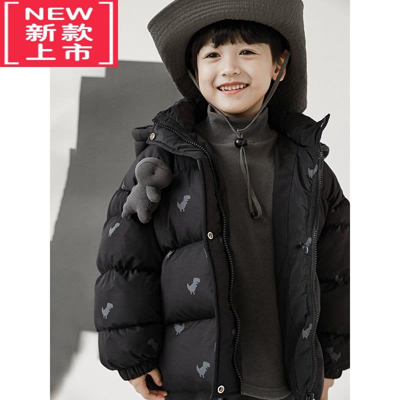 可莉允儿童可拆玩偶反光恐龙数码印花连帽防风棉服冬季男童棉衣外套图片