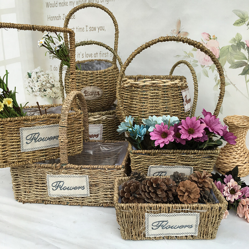 18新款花篮摆件编花盆创意藤编筐插花篮子客厅壁挂编织花盆藤编花盆8
