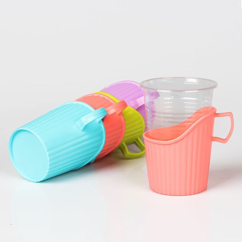 亮电 加厚一次性纸杯托加硬塑料茶托杯架隔热托条纹水杯座通用杯套 10个装(计价单位:件)纯蓝色高清大图