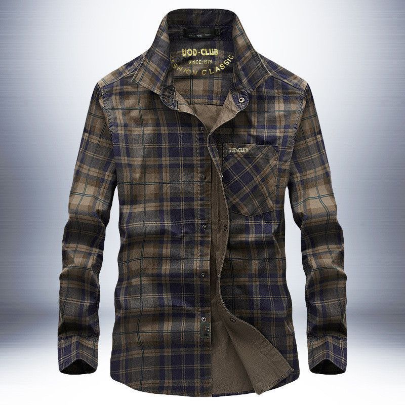 JPDUN春秋季长袖衬衫男装青年格子衬衣薄款上衣大码男士衬衫潮