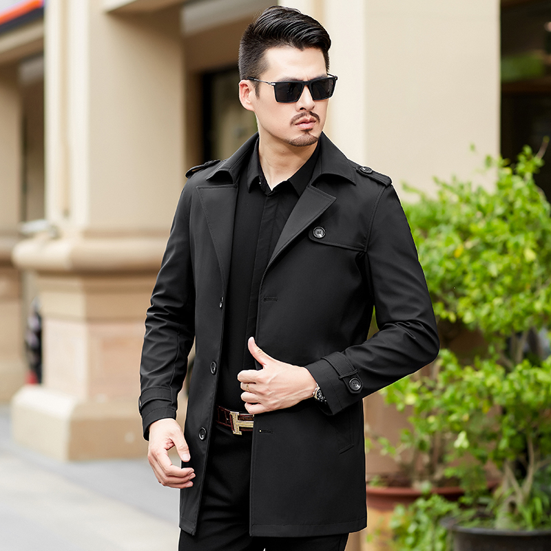 冬季长款夹克中年翻领宽松单排扣加棉套商务休闲英伦风纯色褂子男装