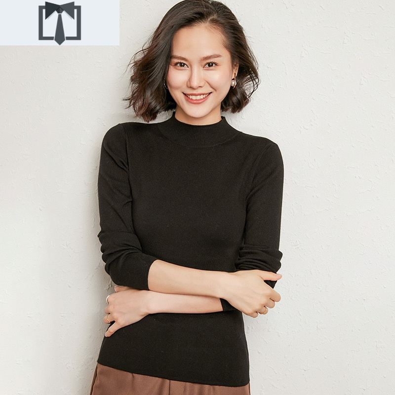 suntek棉线洋气毛衣女半高领紧身针织衫修身丝光棉长袖打底毛衣