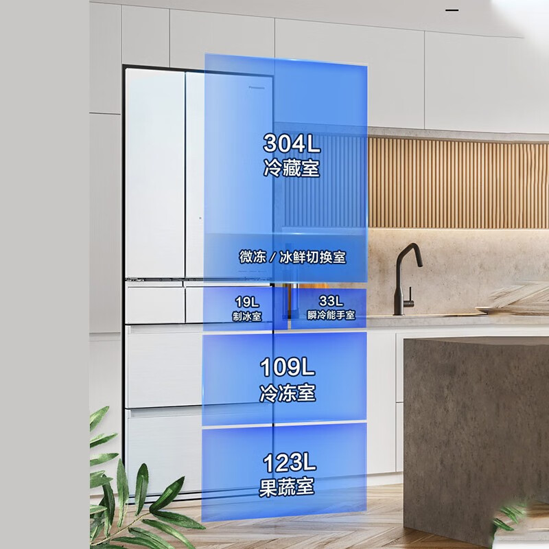 松下(Panasonic)NR-F607HX-W5 588L变频风冷无霜冰箱自动制冰多功能进口电冰箱 月光白