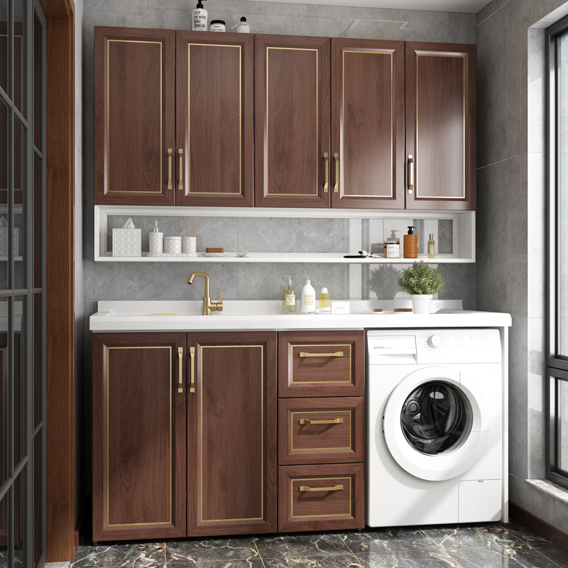 双牧凌smuln阳台太空铝洗衣机柜组合洗衣机一体柜伴侣柜带搓衣板洗衣