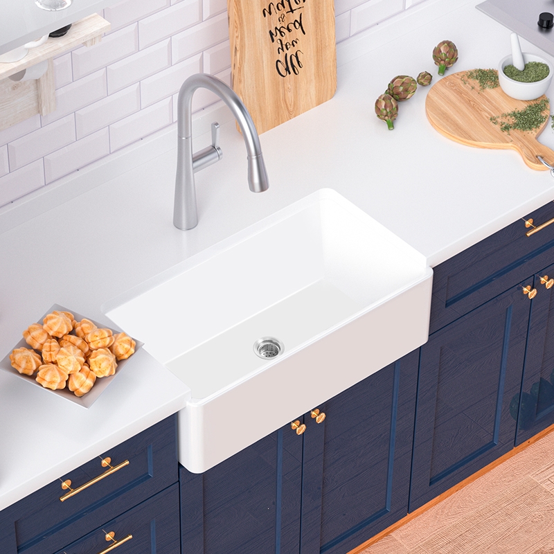 开放式厨房水槽单槽套餐知渡陶瓷洗碗池洗菜盆加厚大尺寸水盆水池