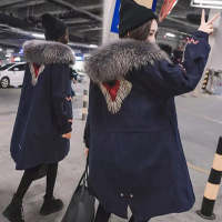 2018冬季新款韩版女装chic大毛领中长款羽绒服女宽松刺绣加厚外套