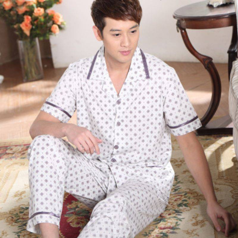 中老年人男士睡衣夏季纯棉短袖夏天加肥加大码男装夏装老人套装