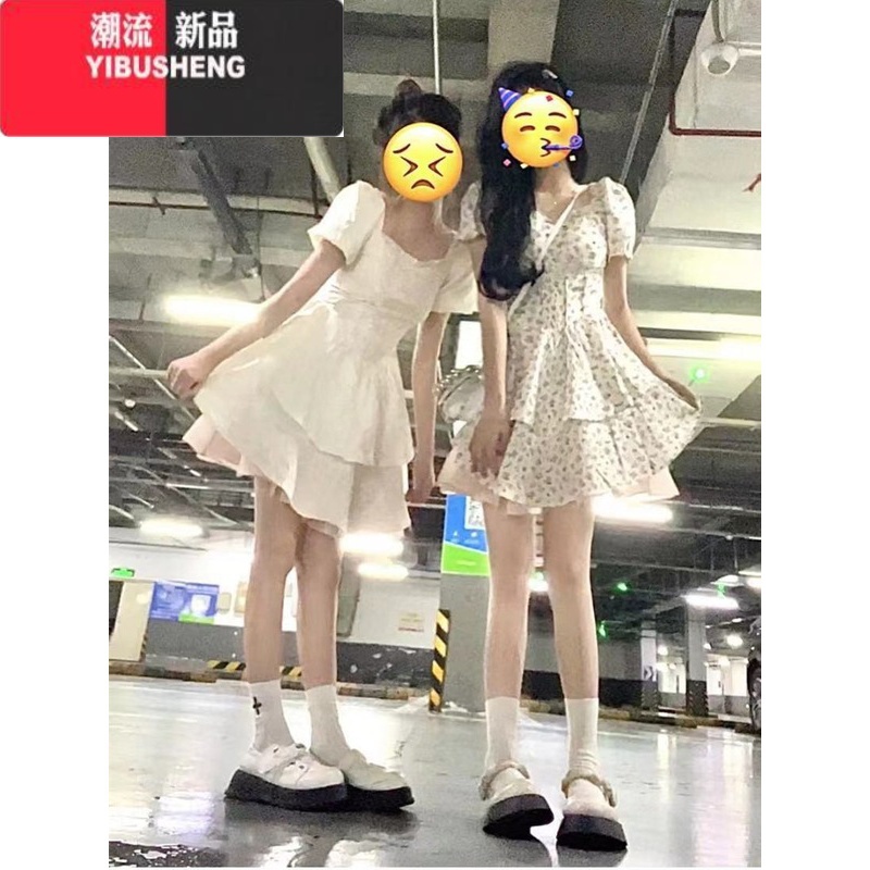 YIBUSHENG法式仙女蝴蝶结连衣裙女季高级感气质蓬蓬公主裙收腰小个子短裙高清大图