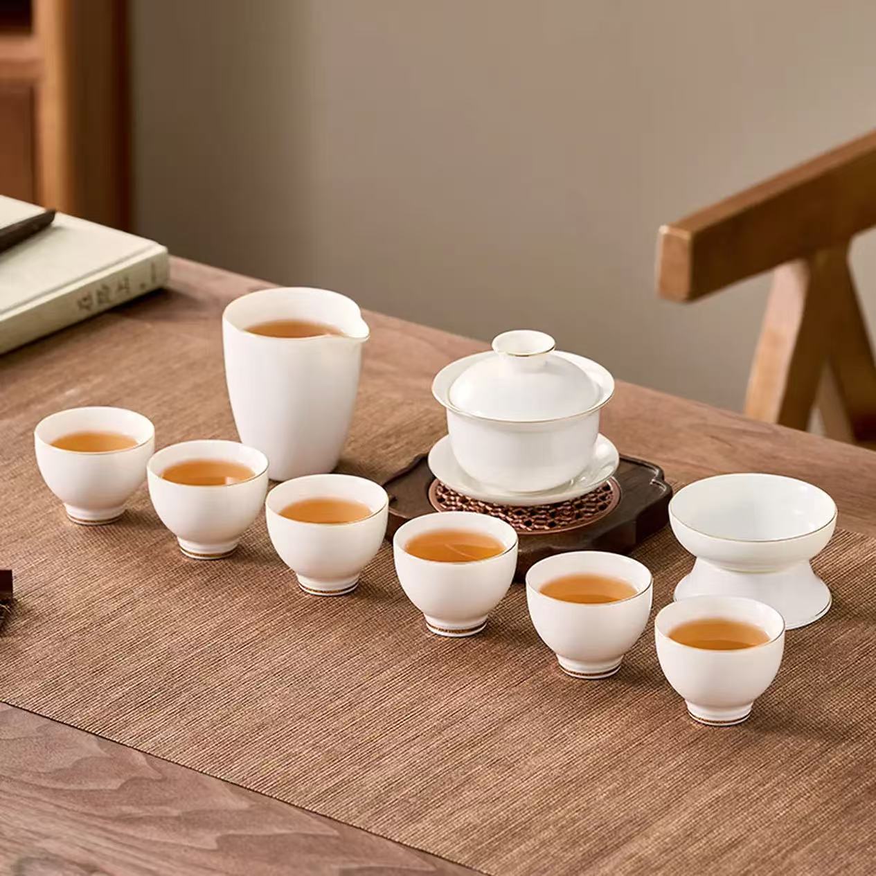 常生源羊脂玉白瓷功夫茶具整套家用盖碗公道杯茶杯泡茶套装鑫新雅LXH-5868高清大图
