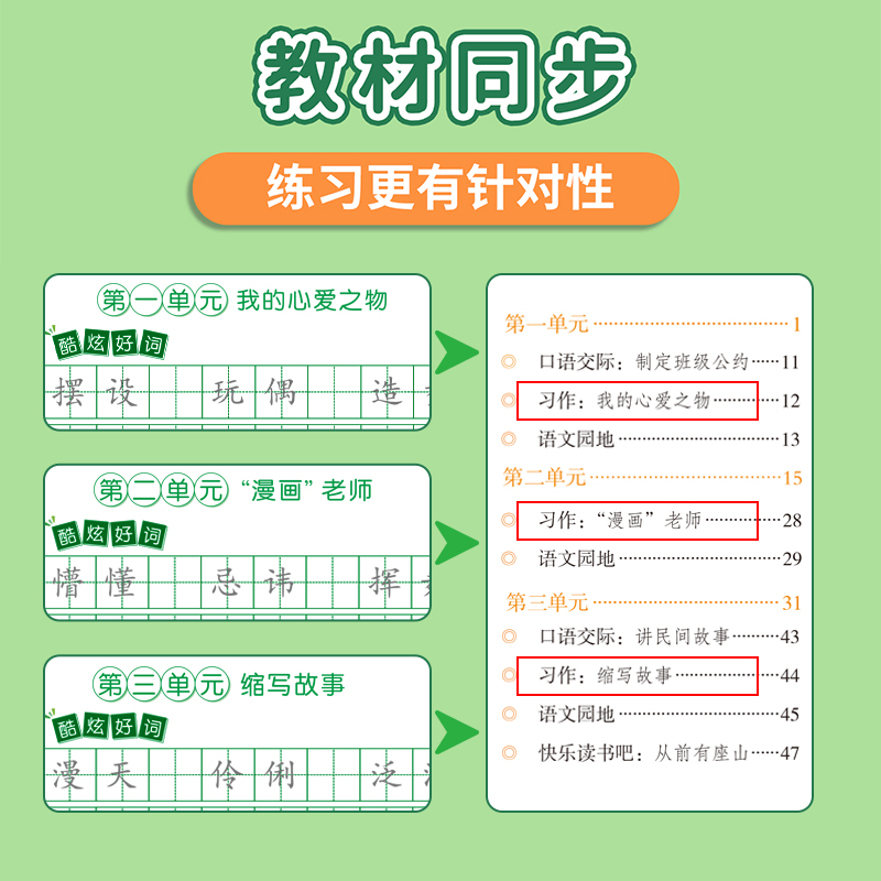 [5年级上册]同步作文+同步作文字帖+素材积累字帖 [正版]五年级上册同步作文语文练字帖人教版同步满分作文素材积累字帖小高清大图