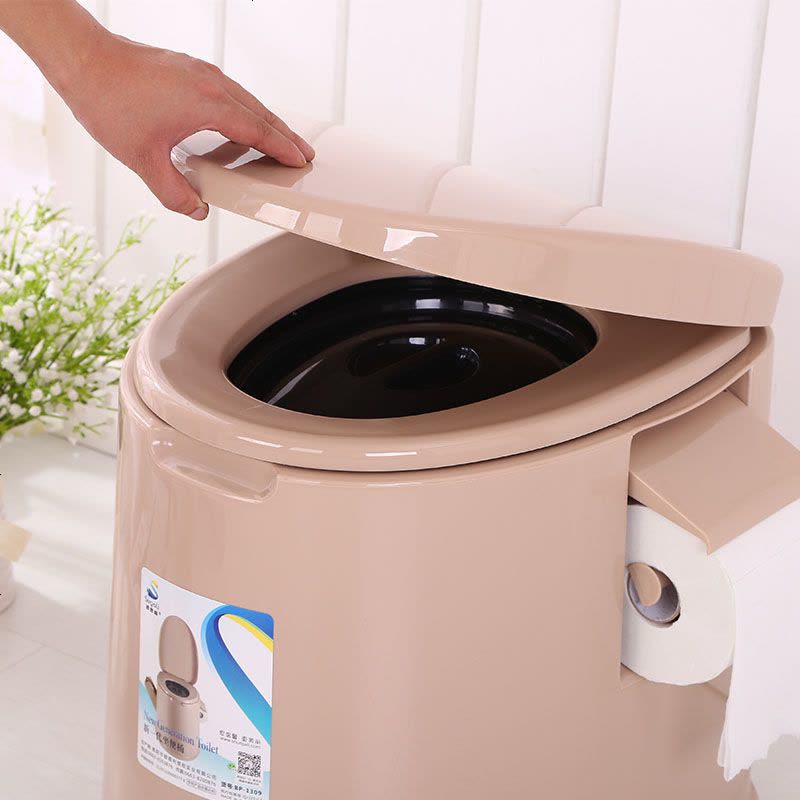 防滑塑料坐便器移动马桶老人孕妇加厚座便器成人病人简易马桶 第四代(高38cm) 驼色(房间+厕所用图片