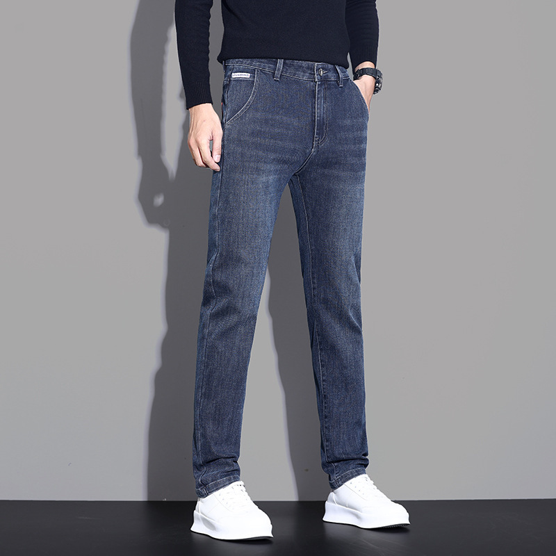 常规加绒牛仔裤男秋冬直筒修身显瘦百搭轻奢时尚休闲潮牌男装高清大图
