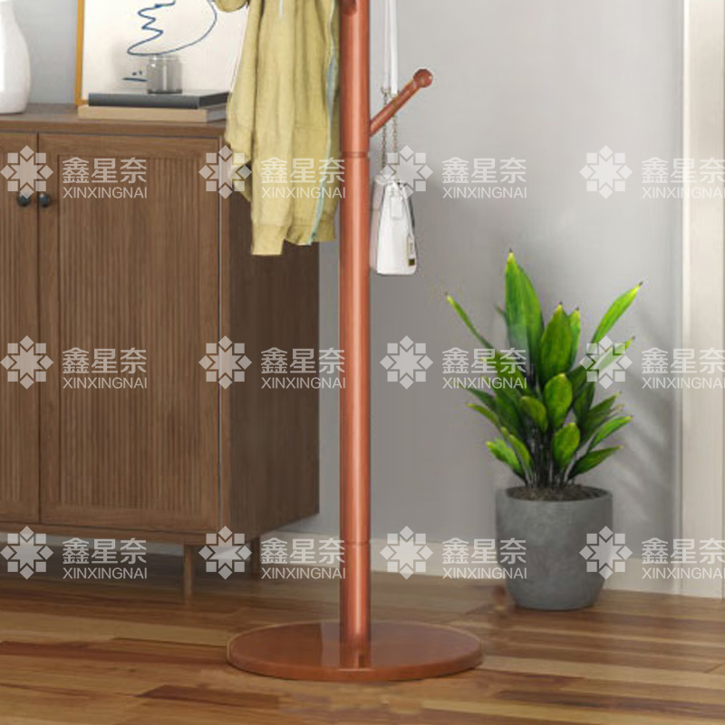 鑫星奈 XXN4041306 落地衣帽架家用卧式挂衣架胡桃色圆盘圆头高清大图