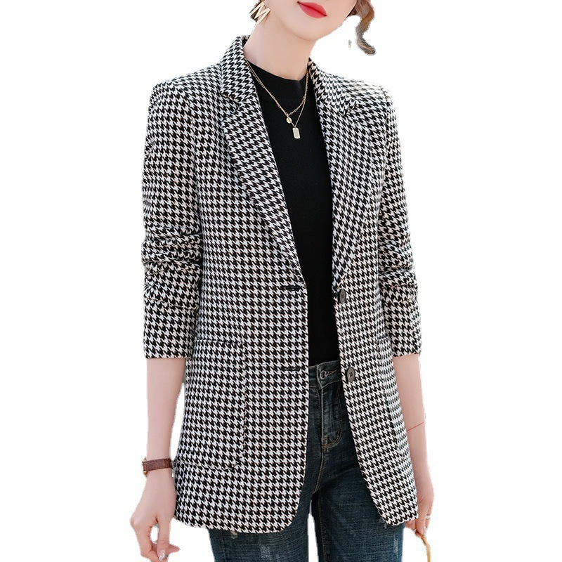 女先生女士西装春装韩版时尚千鸟格子西装女式职业装商务正装长袖西服