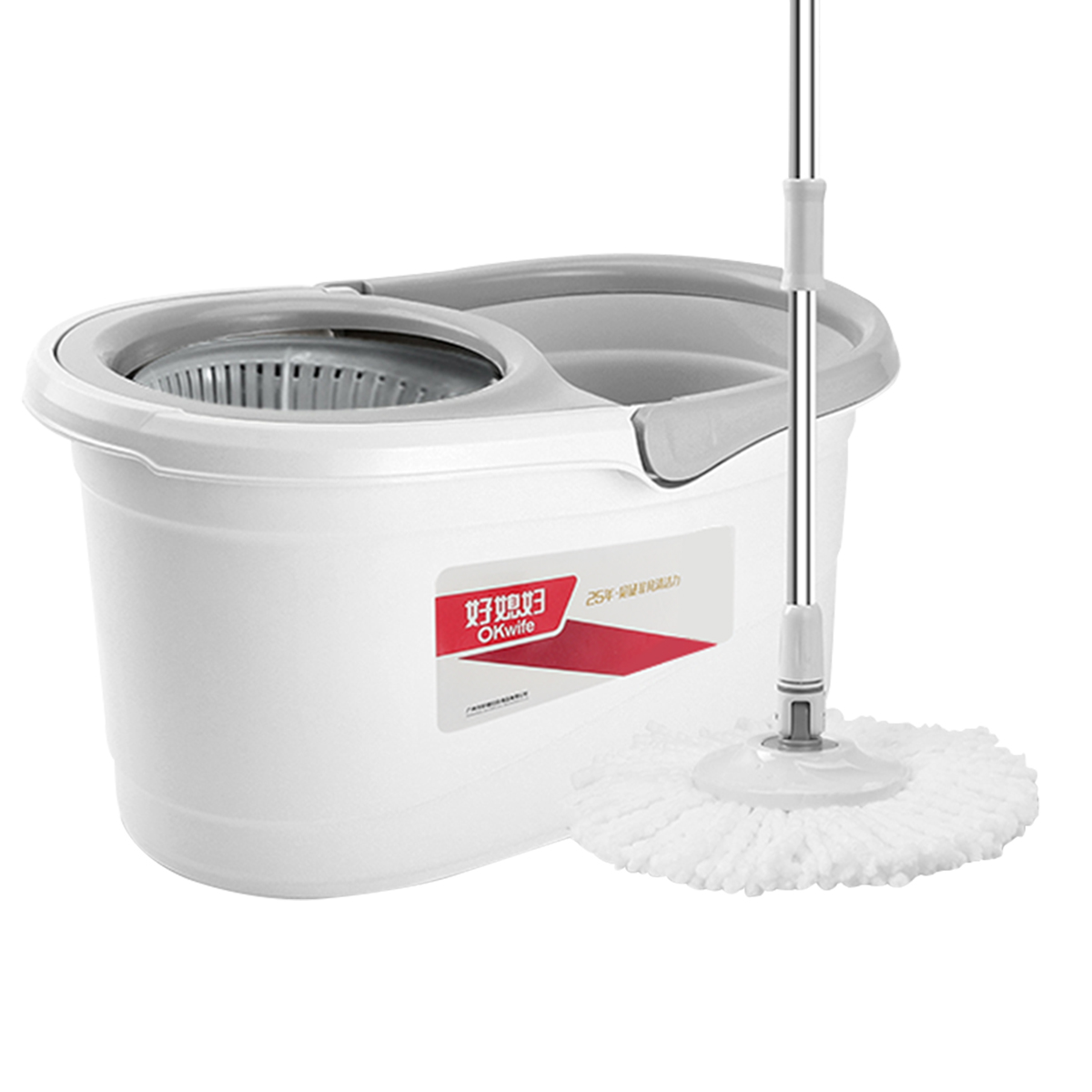 好媳妇拖把旋转杆自动甩干拖地桶一拖墩布净懒人免手洗家用桶地拖【金属网 2个棉头】AGW-7400A-1