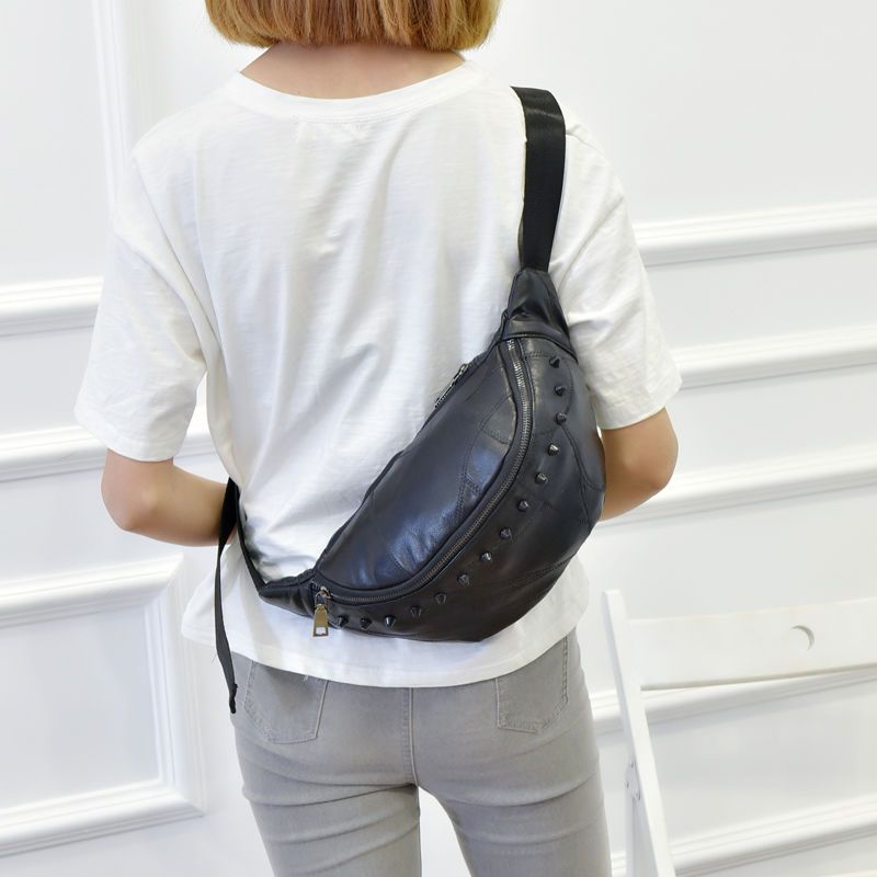 派尼美特真皮腰包女2020新款时尚韩版羊皮胸包多功能复古户外收银潮包