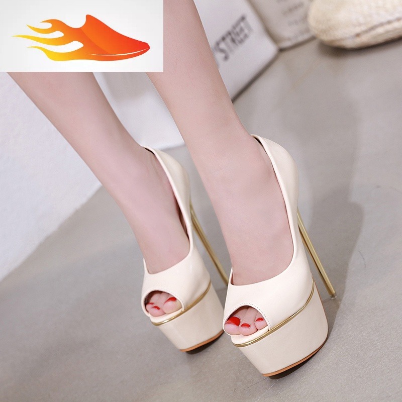 fishbasket性感夜店高跟鞋16cm恨天高浅口鱼嘴单鞋15cm细跟超高跟防水