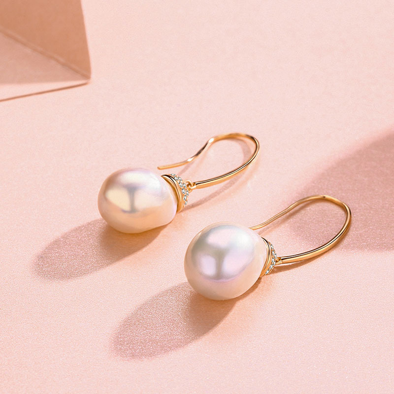 佰色传情925纯银巴洛克淡水珍珠耳环网红简约冷淡风