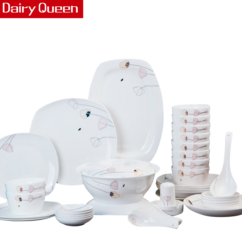 DAIRYQUEEN景德镇俏佳人56头陶瓷骨瓷餐具套装碗碟套装套装餐具碗碟盘勺子筷子家用套装