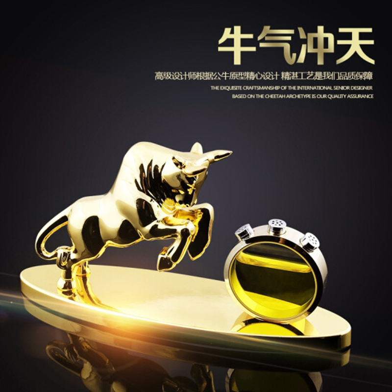 富屯 汽车创意香水一路平安摆件车载马到成功牛气冲天男香水座式摆件车内香薰除异味马鹿装饰品 牛气冲天_金色