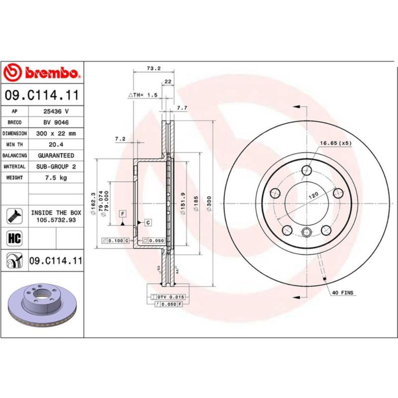 布雷博(brembo)前盘09.C114.11适配进口宝马1系(F20/21)/宝马3系/GT/宝马4系(对装)
