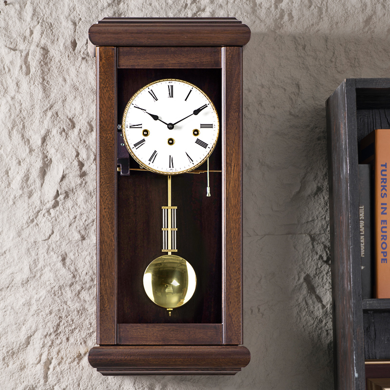 汉时hense欧式复古实木机械装饰摆钟客厅德国五音机芯挂钟hp0126视频