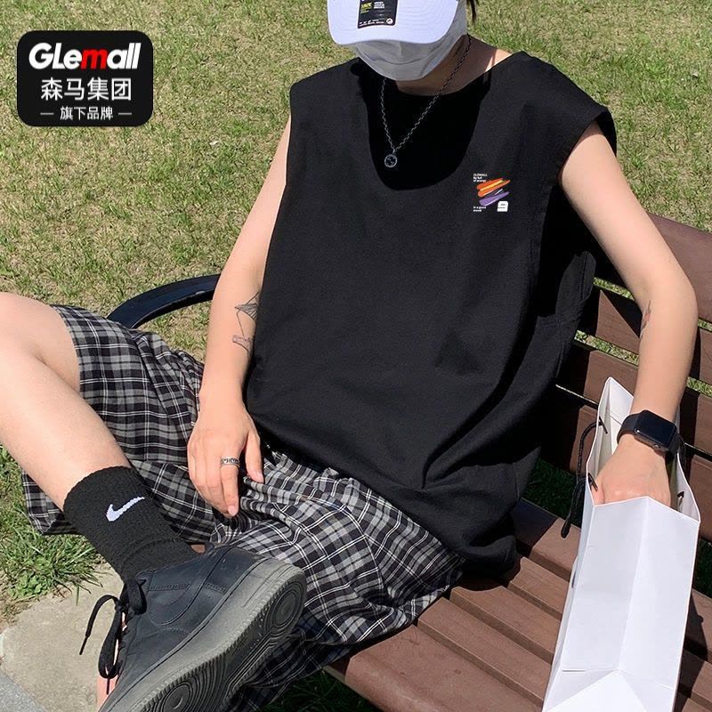 森马集团旗下GleMall纯棉2022夏季男韩潮休闲背心百搭运动宽松爆图片