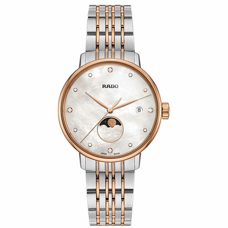 雷达表(rado)瑞士手表 晶璨经典系列 石英月相女士镶钻时尚腕表 送
