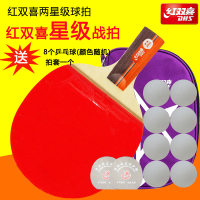 红双喜DHS乒乓球拍 横拍双面反胶弧圈结合快攻2星单拍R2002(附拍套) 红色2002