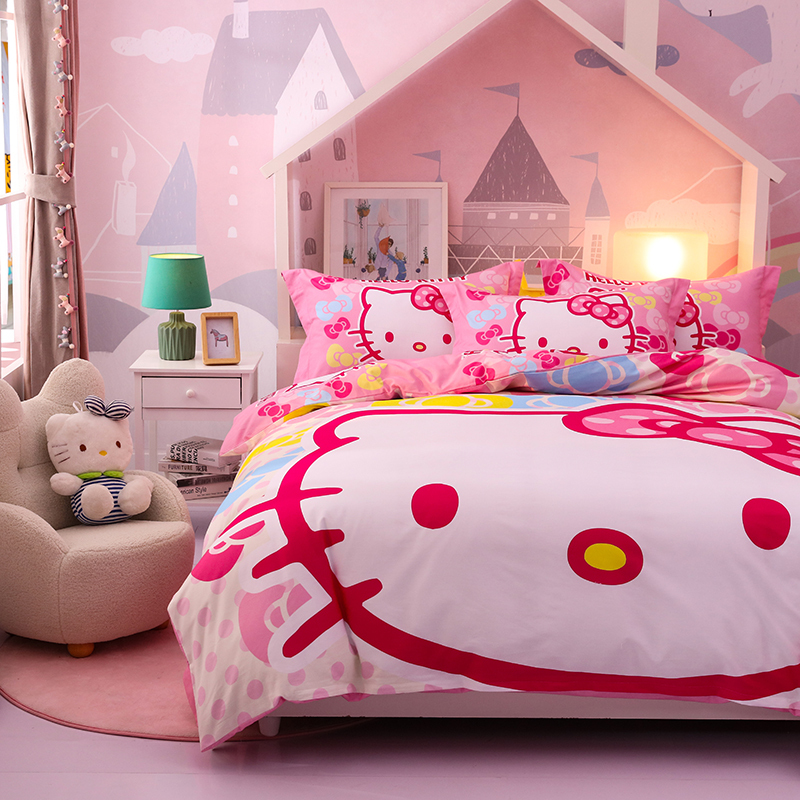 南极人(NanJiren)hello kitty全棉四件套儿童kt猫纯棉三件套少女心粉色1.8床上用品