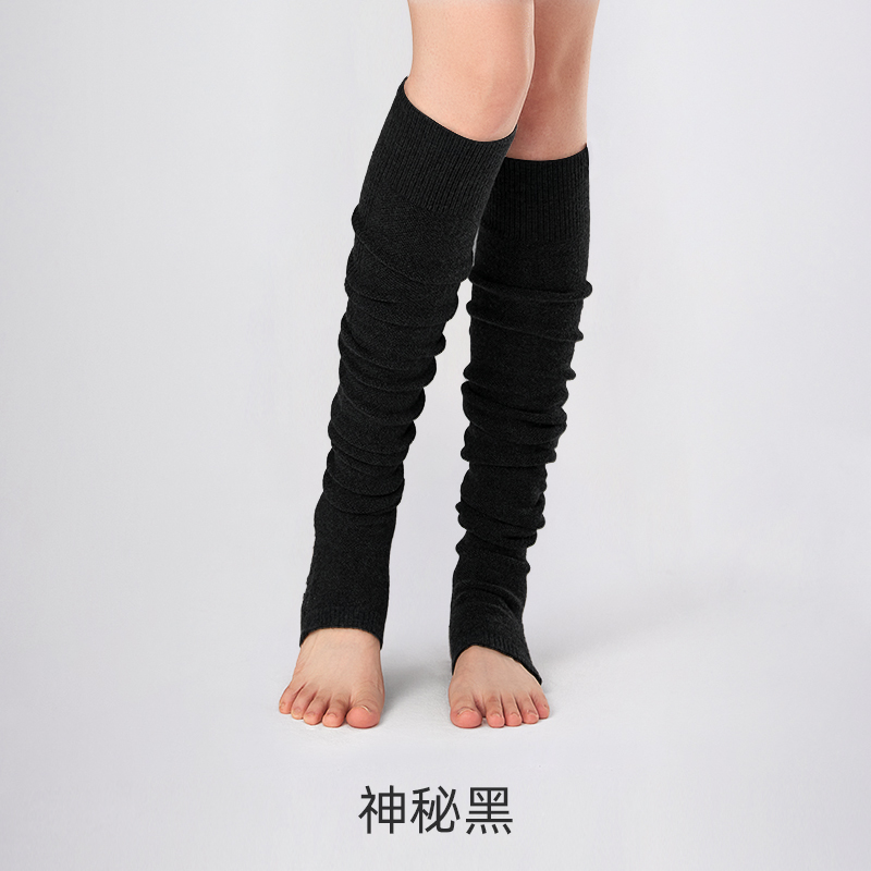 YOTTOY专业瑜伽袜套女过膝长筒冬季保暖瑜珈堆堆袜子普拉提厚袜套 云柔袜套-神秘黑