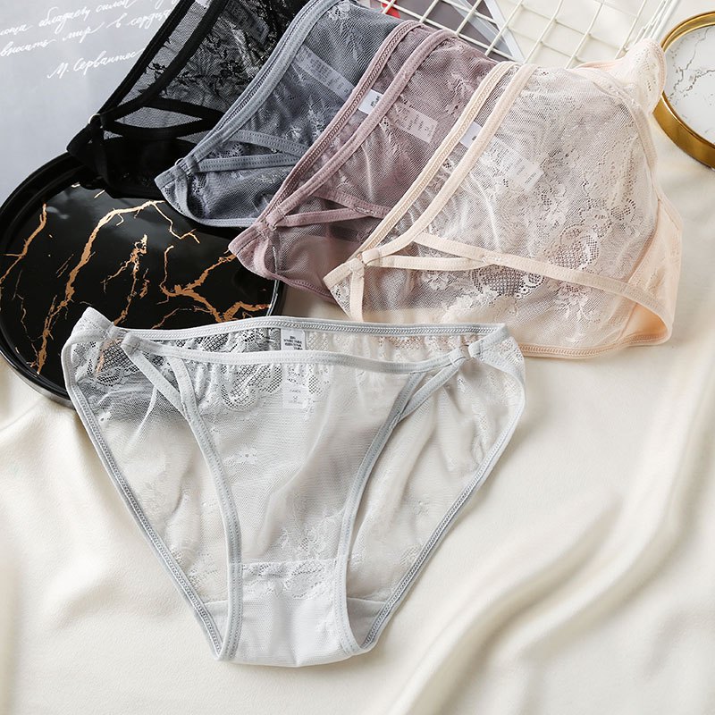 suntek4条装夏季薄款性感内裤女蕾丝低腰透明棉裆诱惑女士内裤头