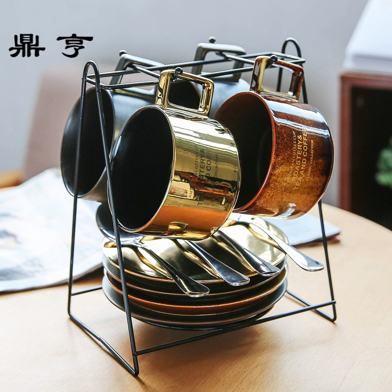 鼎亨创意美式咖啡杯碟勺 欧式茶具茶水杯子套装 陶瓷情侣杯马克杯