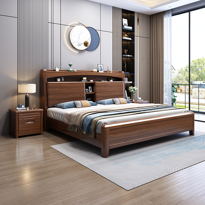 禧漫屋 床 新中式床实木床双人床金丝胡桃木1.8米床1.