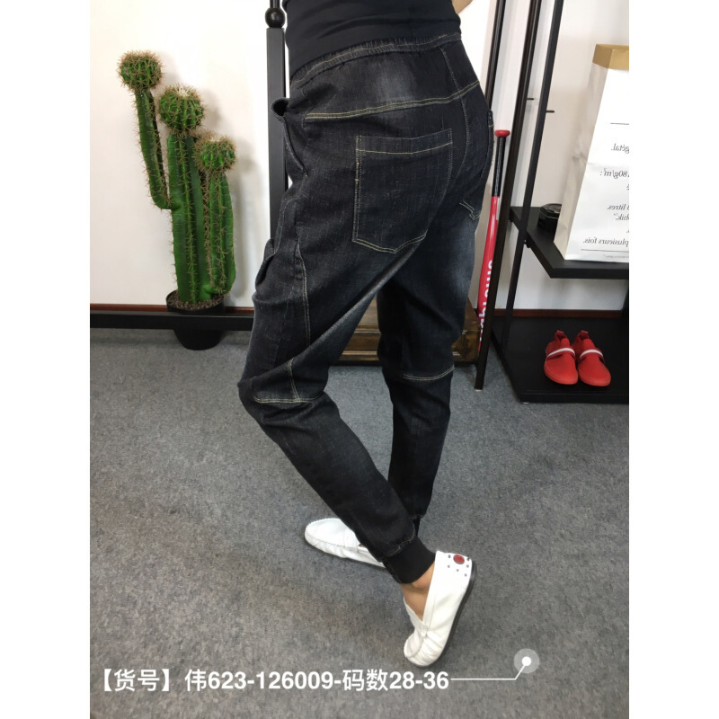 潮男快手红人吴迪刘叉叉同款男士秋冬牛仔小脚长裤修身情侣牛仔裤黑色