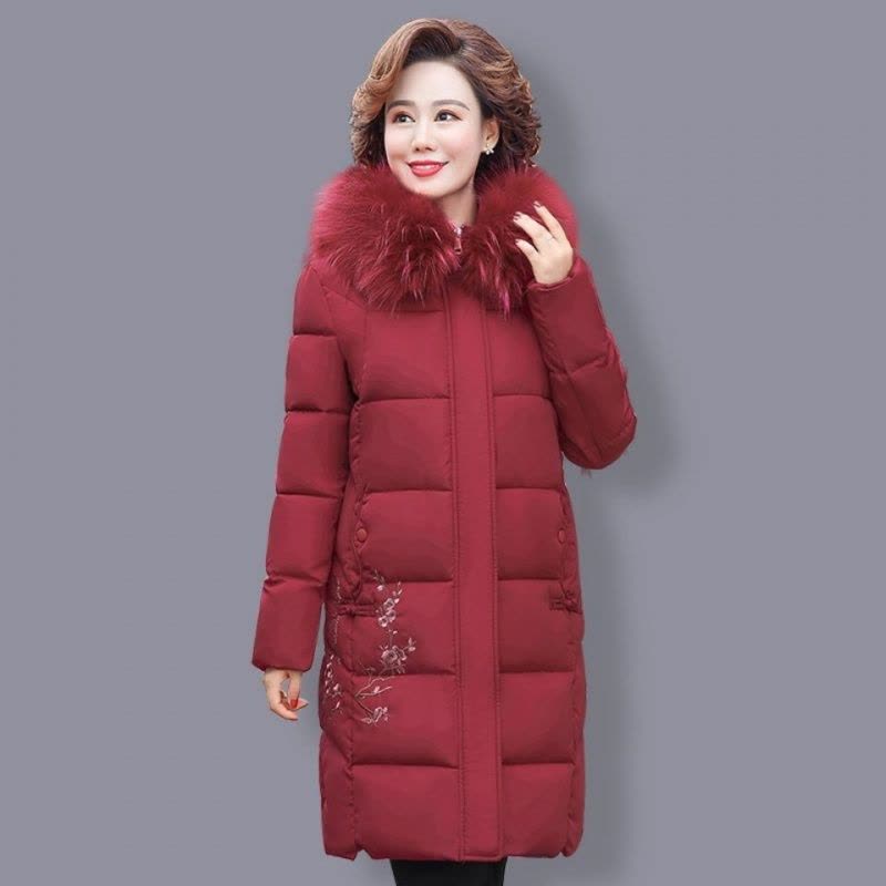老年人妈妈装冬季棉服外套女2021新款中长款加大加厚保暖绣花棉袄莎丞图片